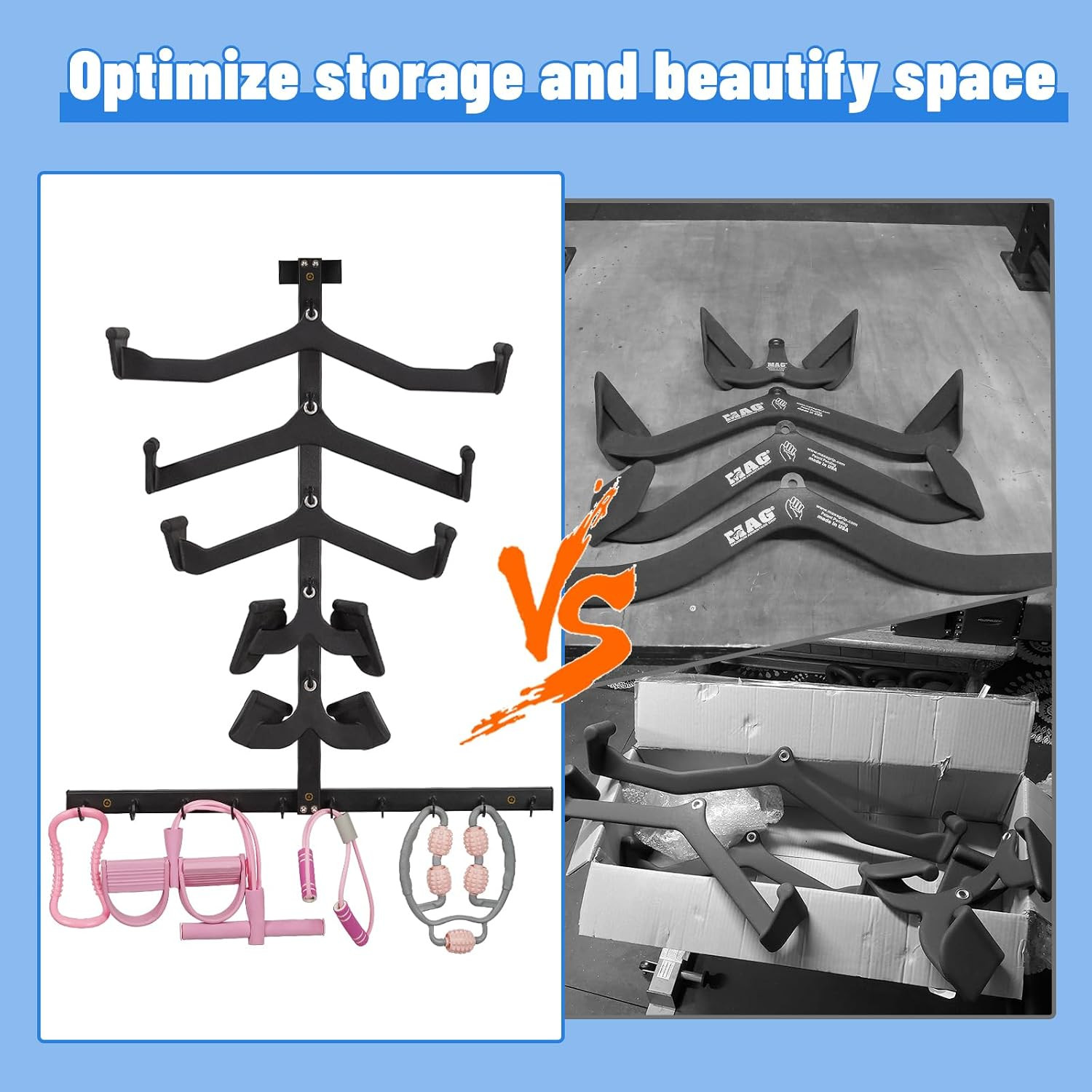 LAT Pulldown Bar Storage Rack Wall Mount Cable Attachment Organizer Gym