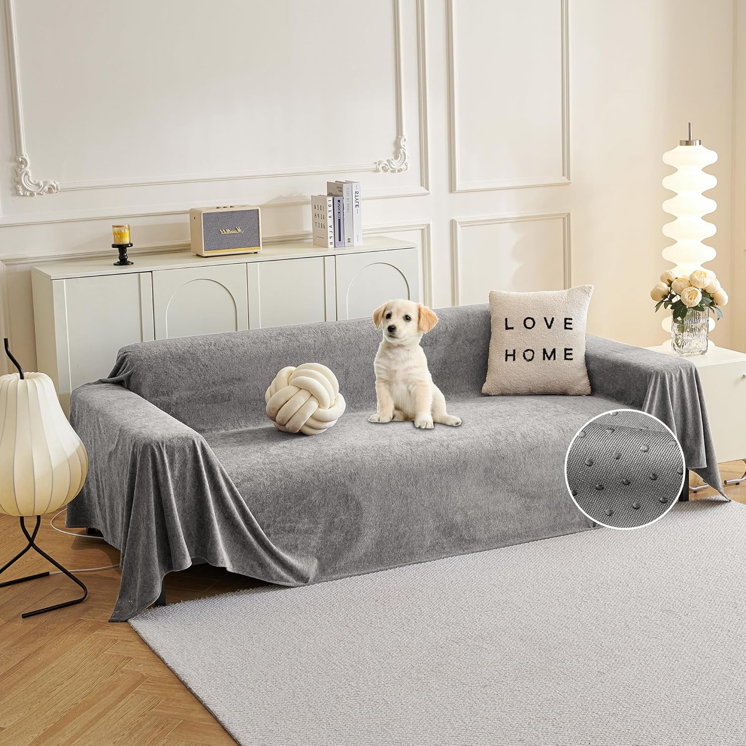 Non-Slip Water-Resistant Couch Cover for 3 Cushion Sofa, Grey 91" x 118