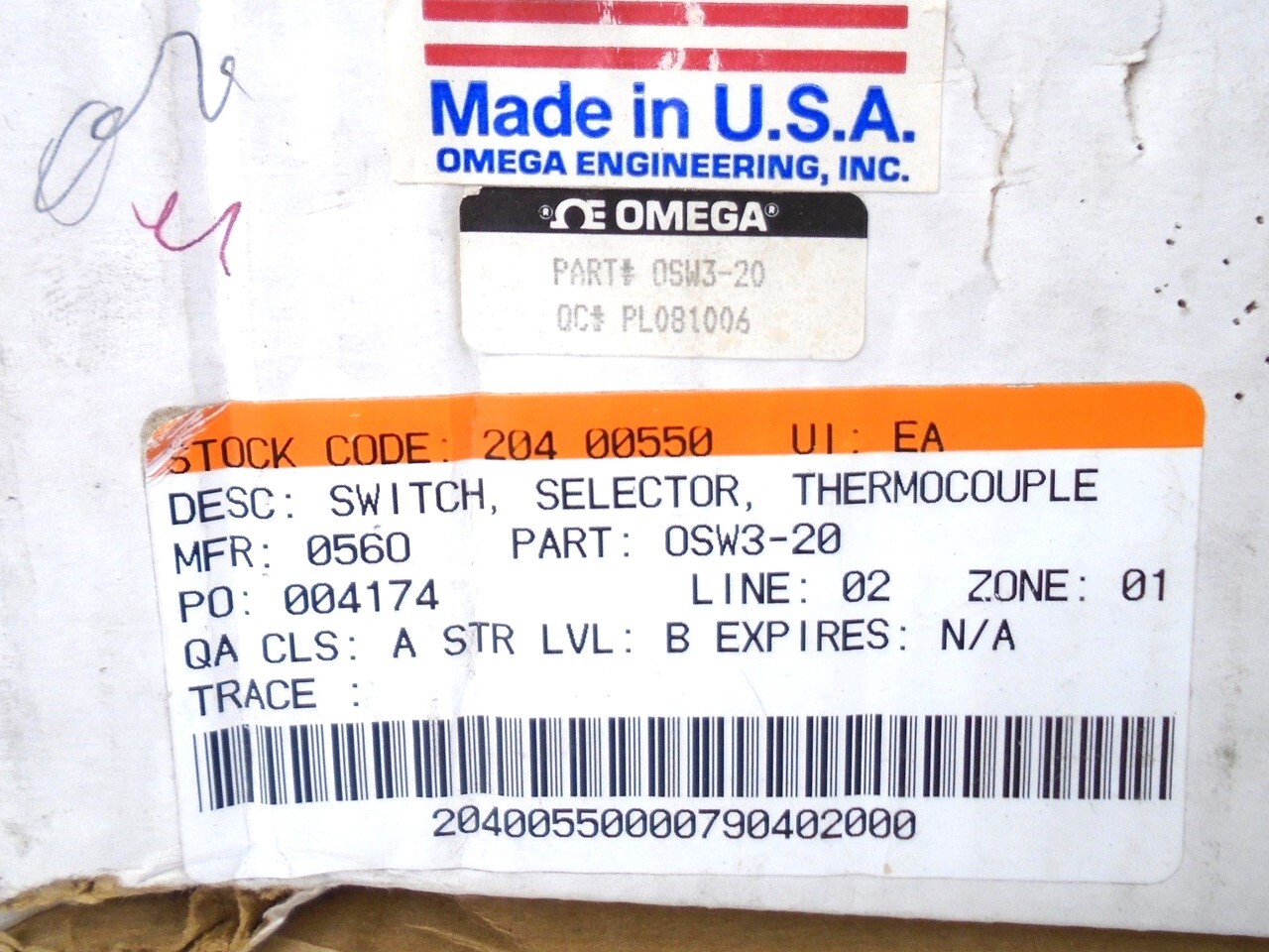 OMEGA - OSW3-20 - 20 Position 3" ROTARY SELECTOR SWITCH THERMOCOUPLES 2-Pole