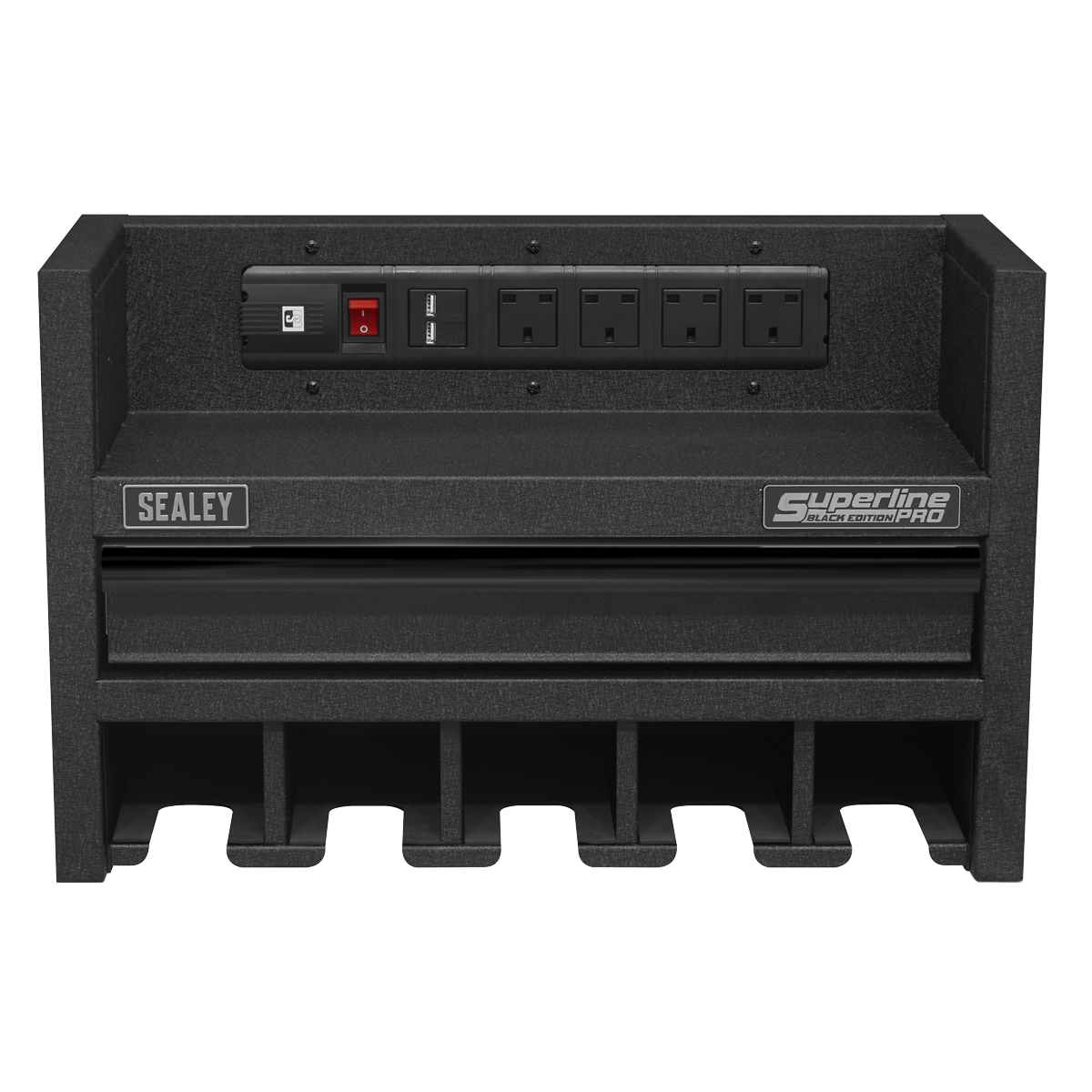 STP23 Sealey AP22SRBE Power Tool Storage Rack 560mm with Drawer & Power Strip