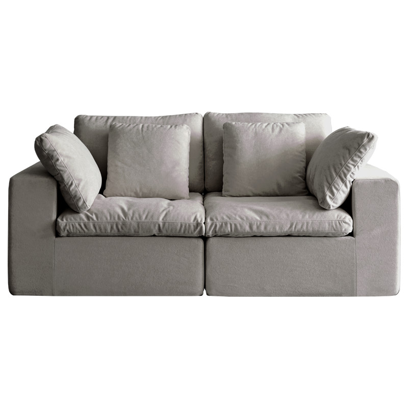 Compressed Sectional Sofa Modern Minimalist Style Corduroy Couch Light Gray