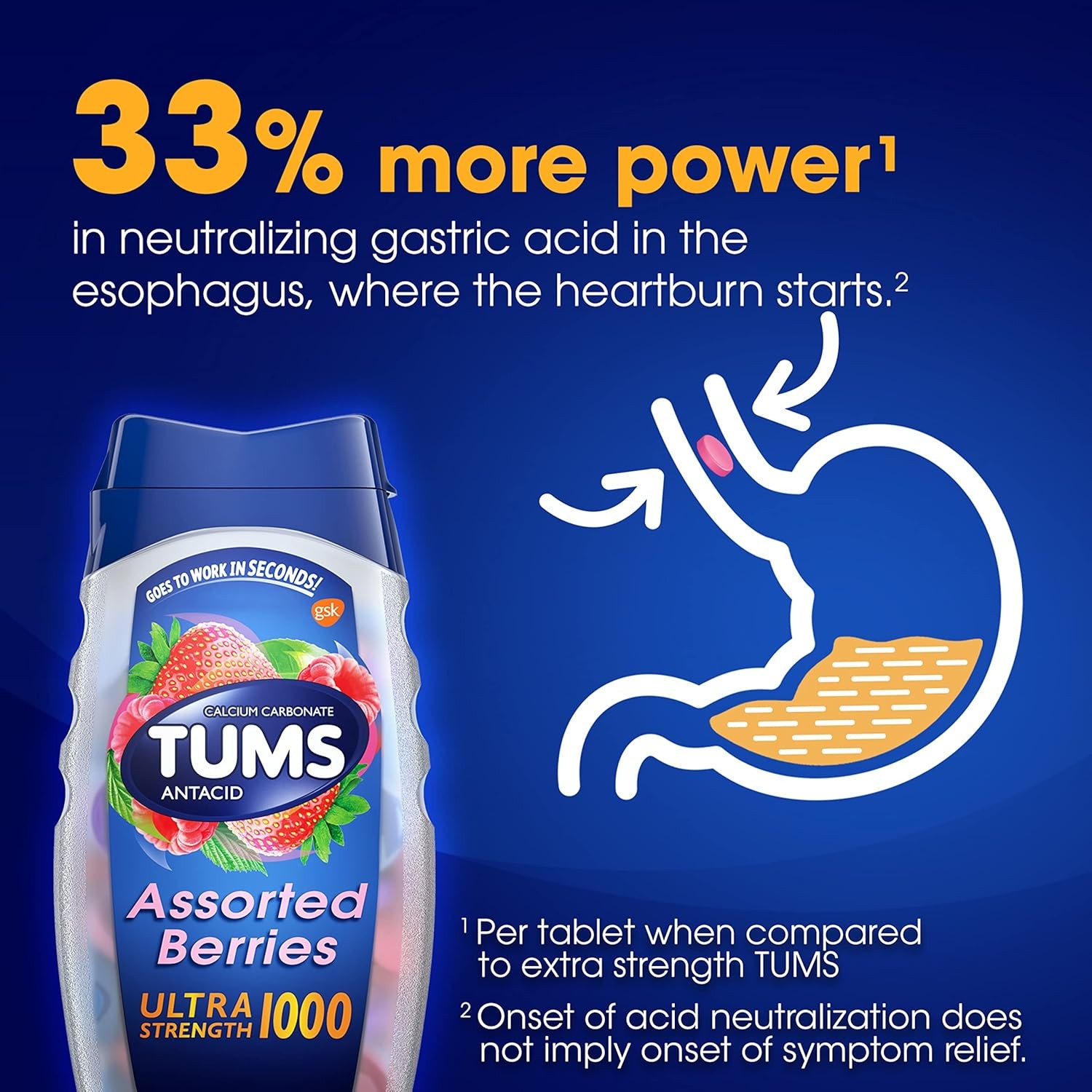 Tums Ultra Strength 1000 Assorted Berries Antacid Tablets, 72 Ct