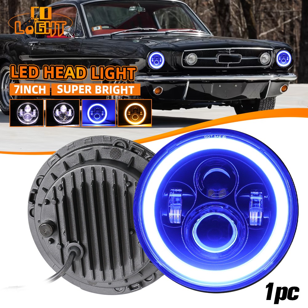 Blue Halo 7" Round Led Headlight Fit Ford Mustang 1965 1966 1967 1968 1969-1973