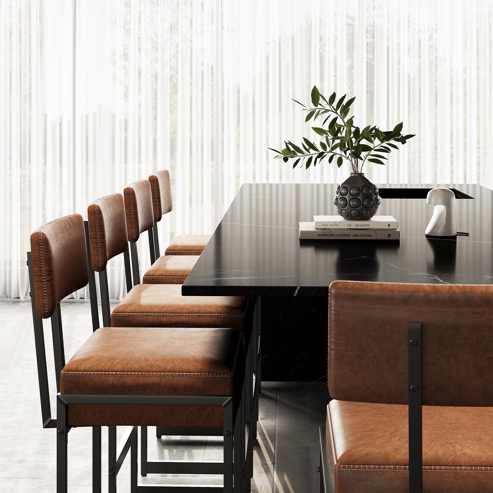 Bar Stool, Counter Height Bar Stools, Synthetic Leather with Stitching, Mid-C...
