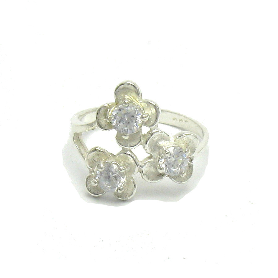 Sterling Silver Ring Flower with Cubic Zirconia Solid Hallmarked 925 Handmade