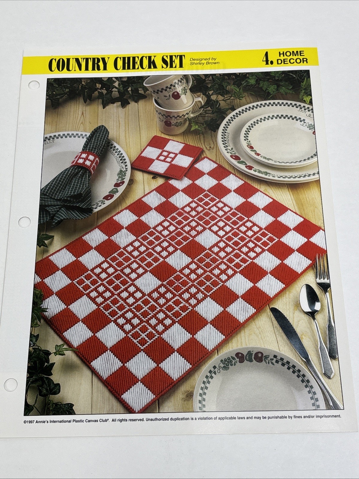 Country Check Set Place Mat Annie's Attic Plastic Canvas Pattern Page