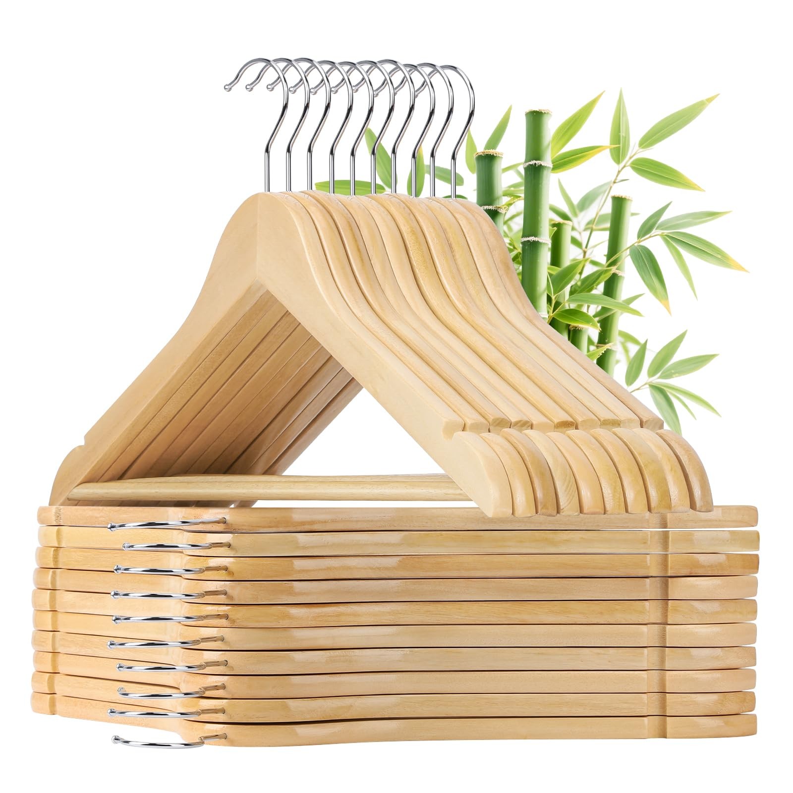 50 Pcs Wooden Hangers, Smooth Finish Wood Hangers with Non-Slip Shoulder Notc...