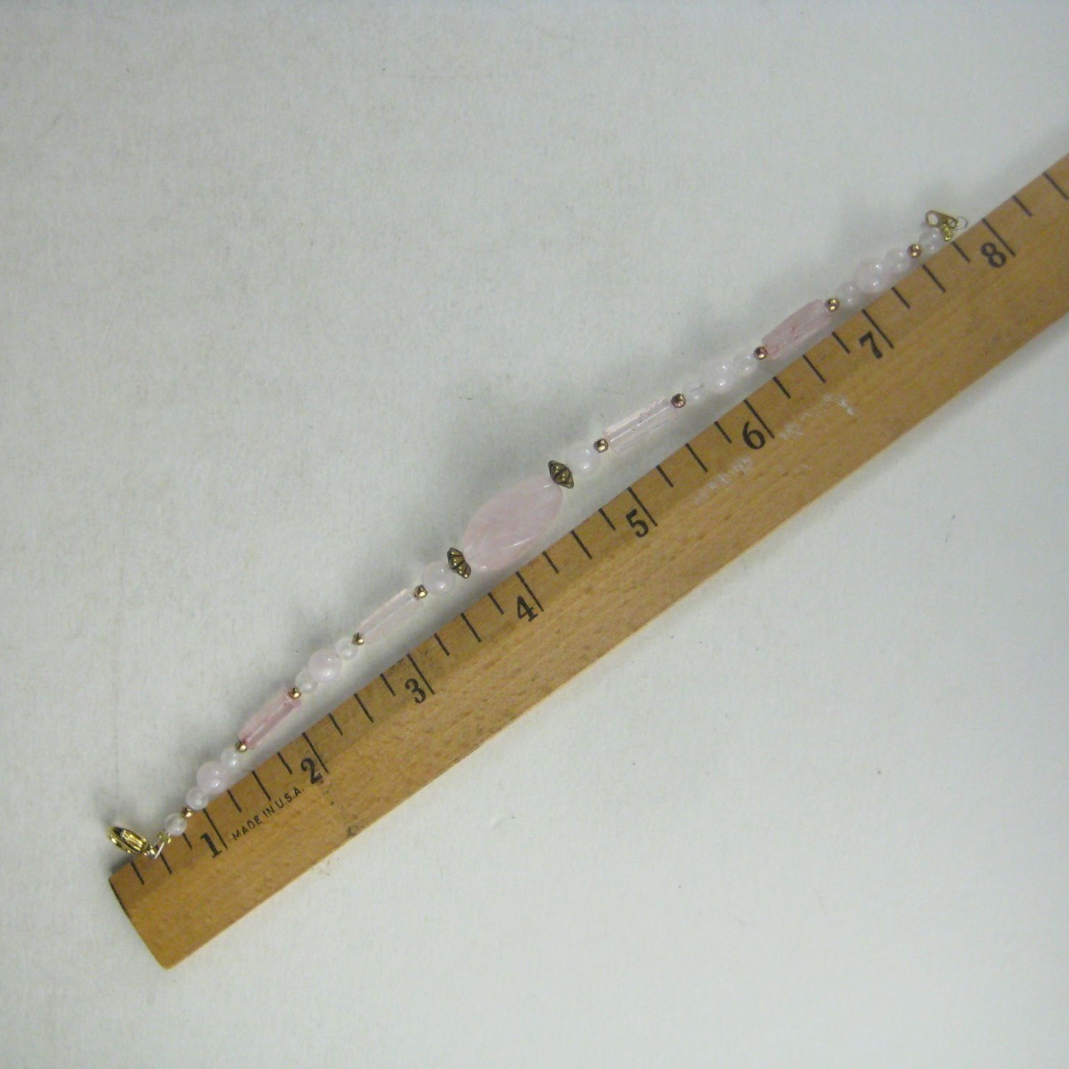 Handcrafted Rose Quartz Stone Bracelet Gold Tone Beads