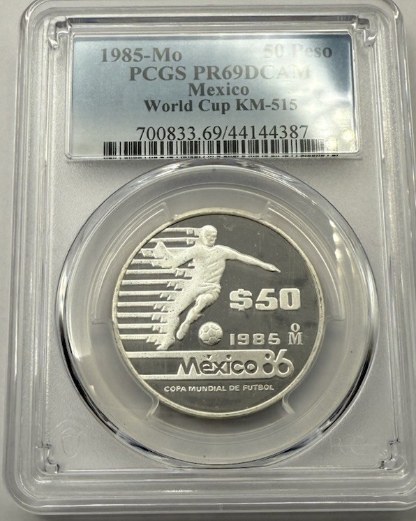 1985-MEXICO SILVER 50 PESOS-PLAYER PROFILE-PCGS PF 69 Deep CAMEO-TOP POP