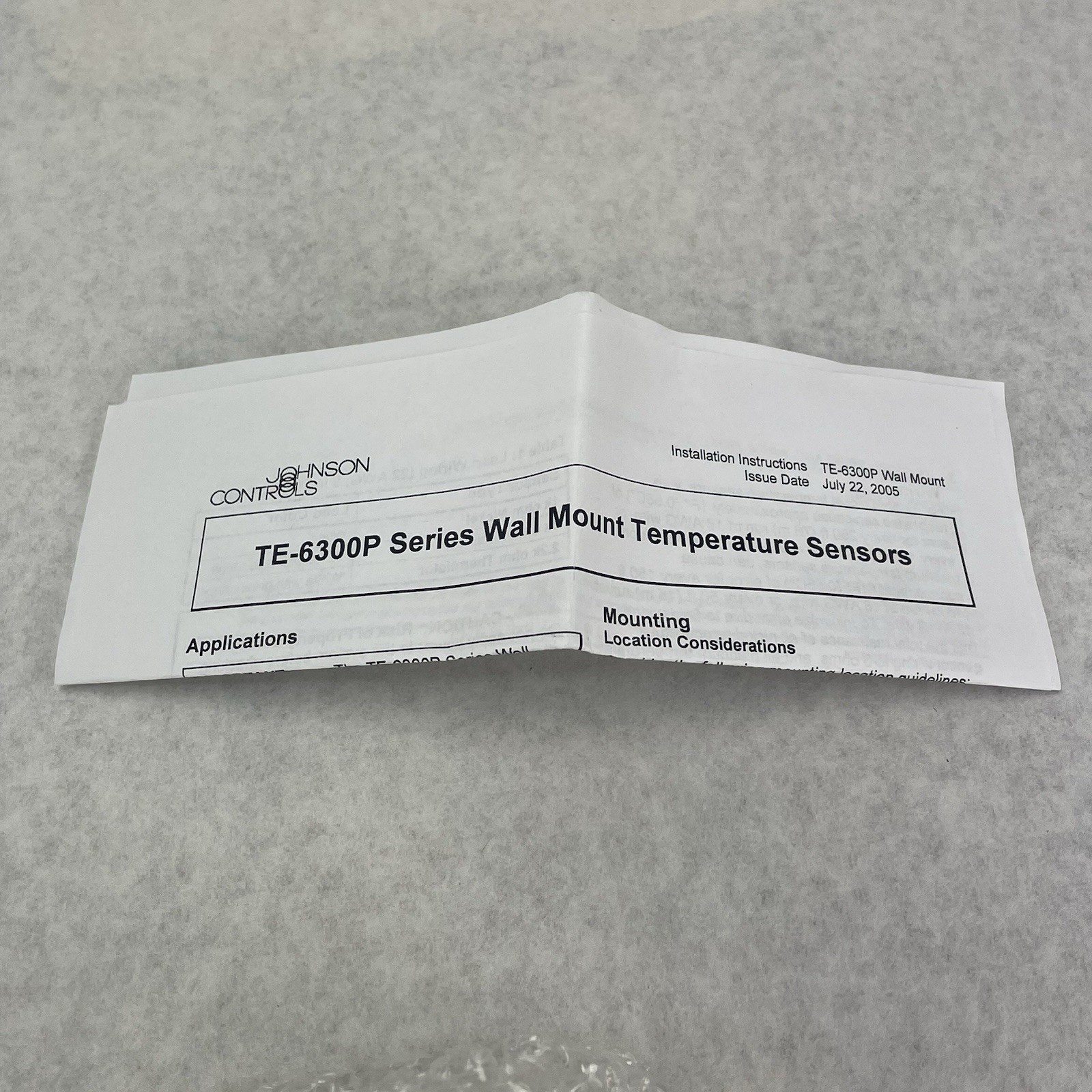 Johnson Controls Wall Mount Temp Sensor TE-6314P-1