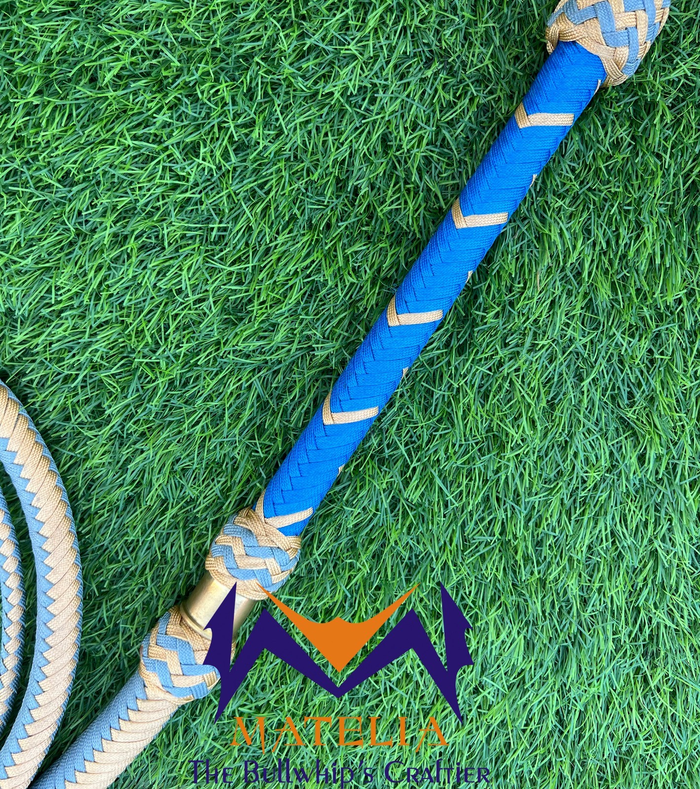 Waxed Nylon Bullwhip, Blue, light Gold: Australian Style, Size 4ft-12ft