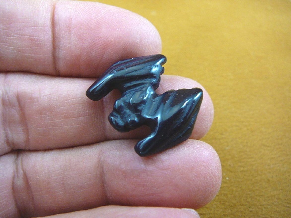 (Y-BAT-509) 1" little Black Onyx flying BAT gemstone Figurine Chiroptera bats