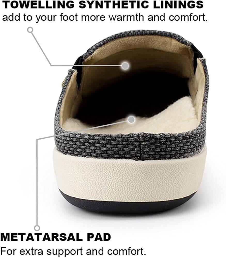 Mens Slippers with Arch Support Canvas House Slipper Slip On Clog Outdoor Shoes