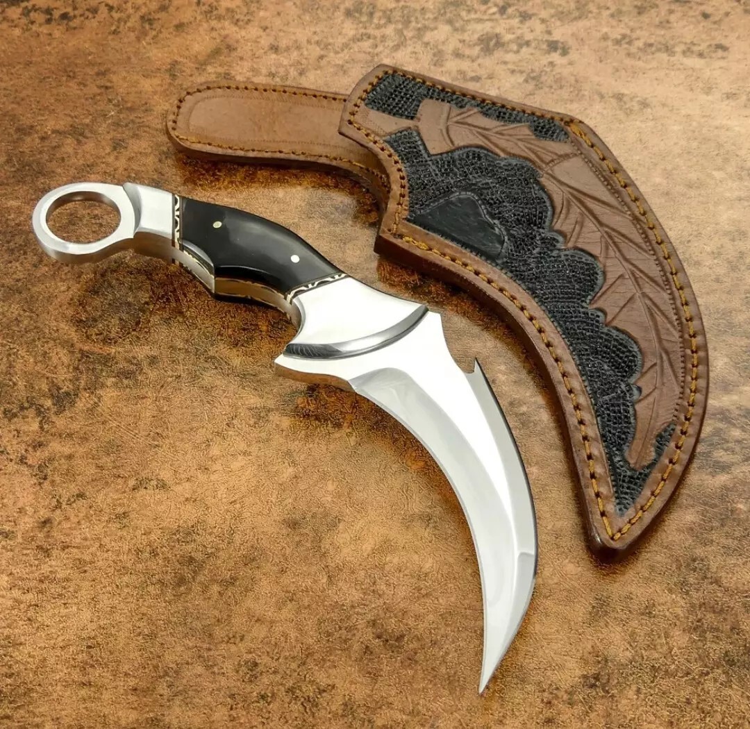 AB CUTLERY FANCY HANDMADE STEEL D2 KARAMBIT KNIFE HANDLE STEEL GUARD AND SHEET