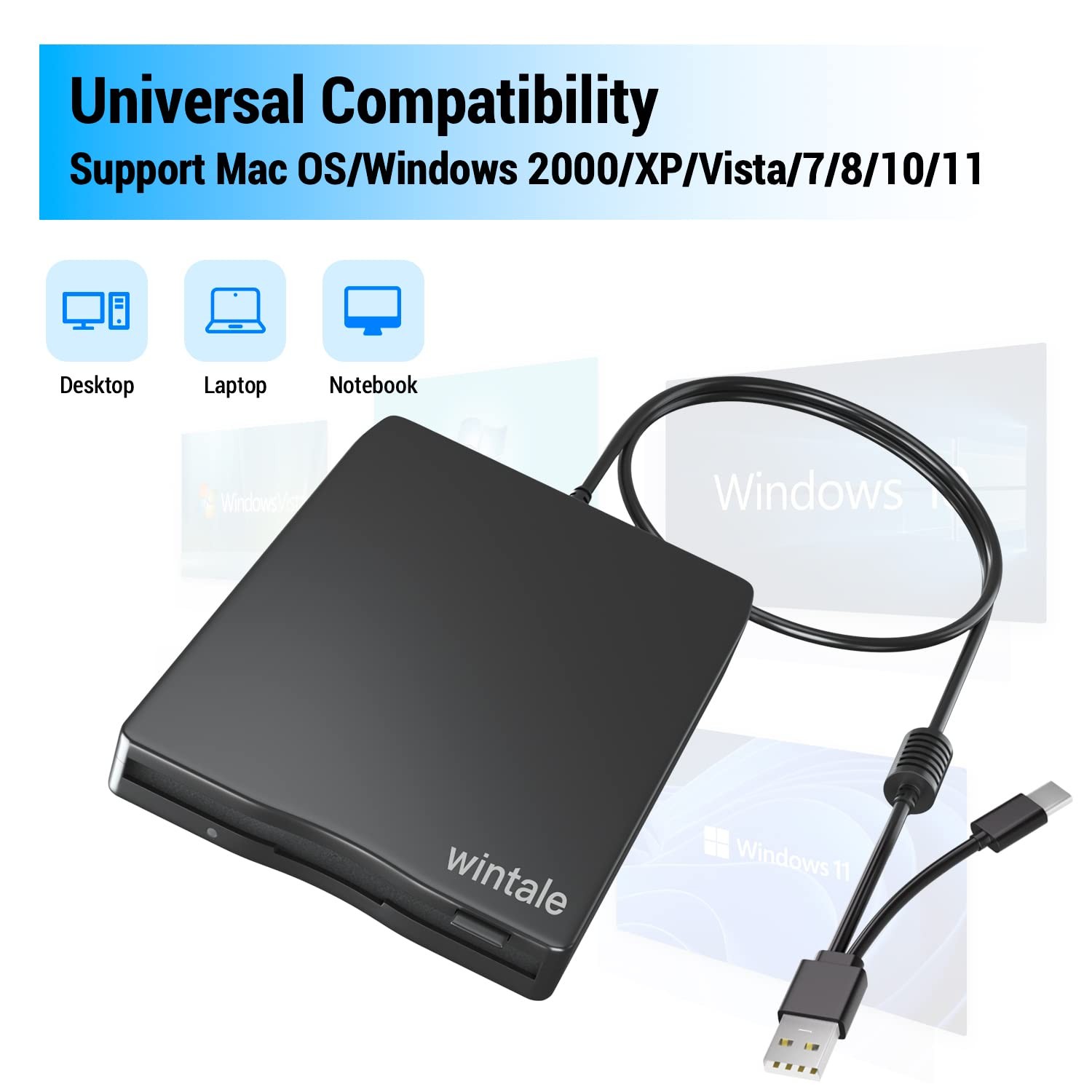 3.5 Floppy Drive USB External, Portable Floppy Disk Reader for Laptop, Plug a...