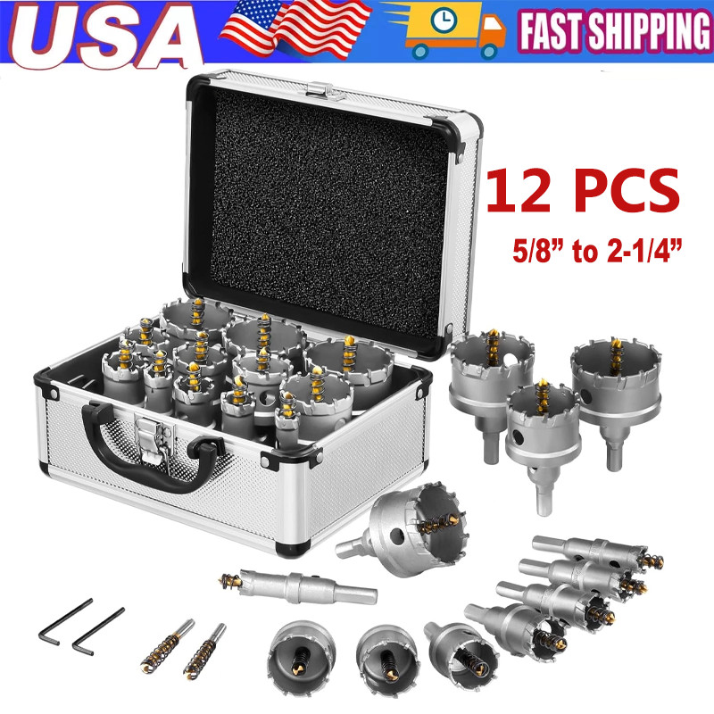 Carbide Hole Saw Kit 12 PC Carbide Hole Saw Set 5/8" To 2-1/4" For Metal Cutting