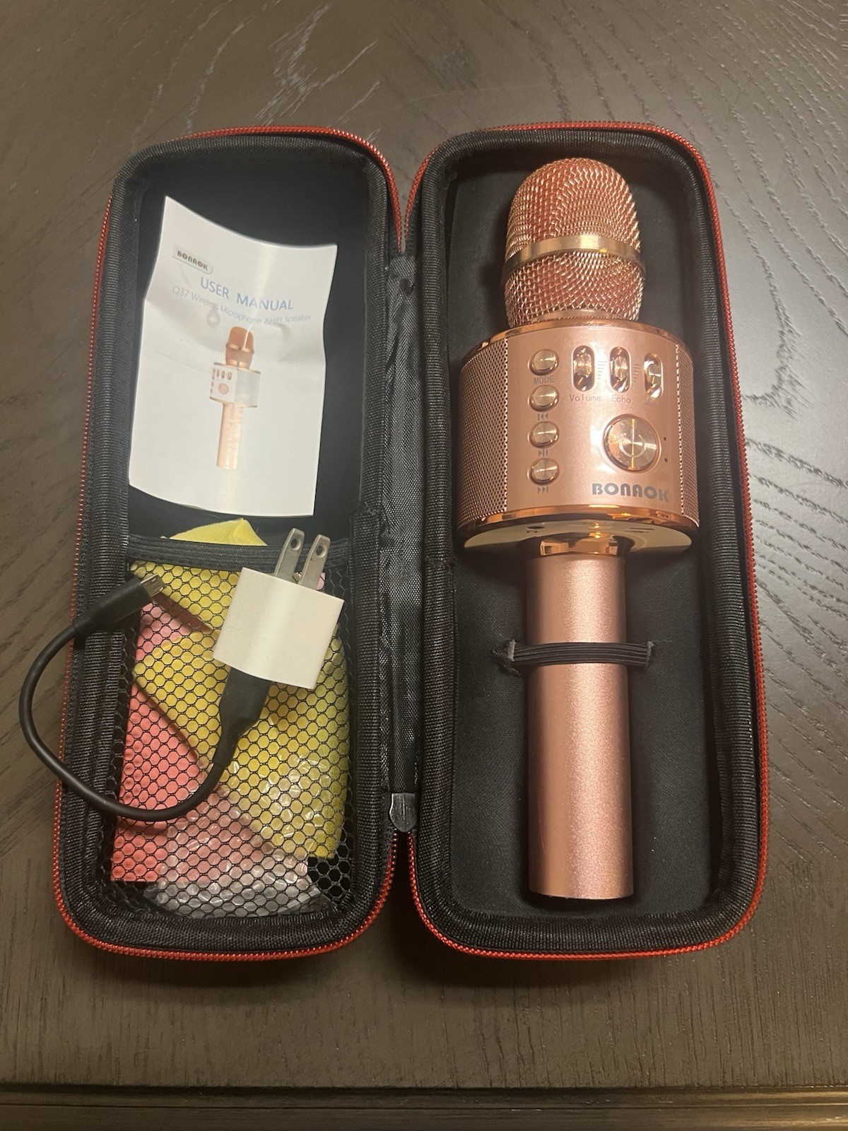 BONAOK Q37 Wireless Bluetooth Karaoke Microphone HIFi Speaker Rose Gold w/Case