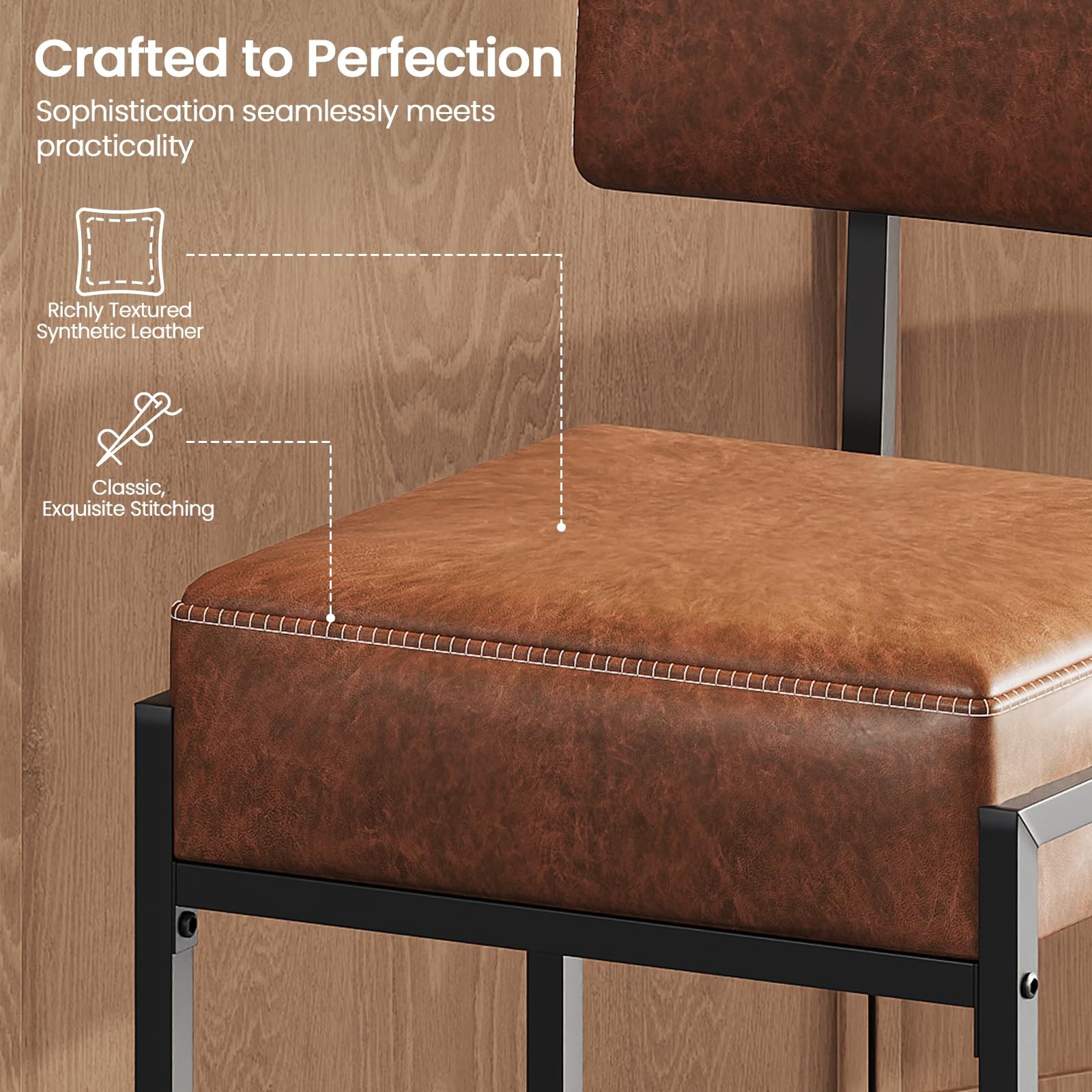 Bar Stool, Counter Height Bar Stools, Synthetic Leather with Stitching, Mid-C...