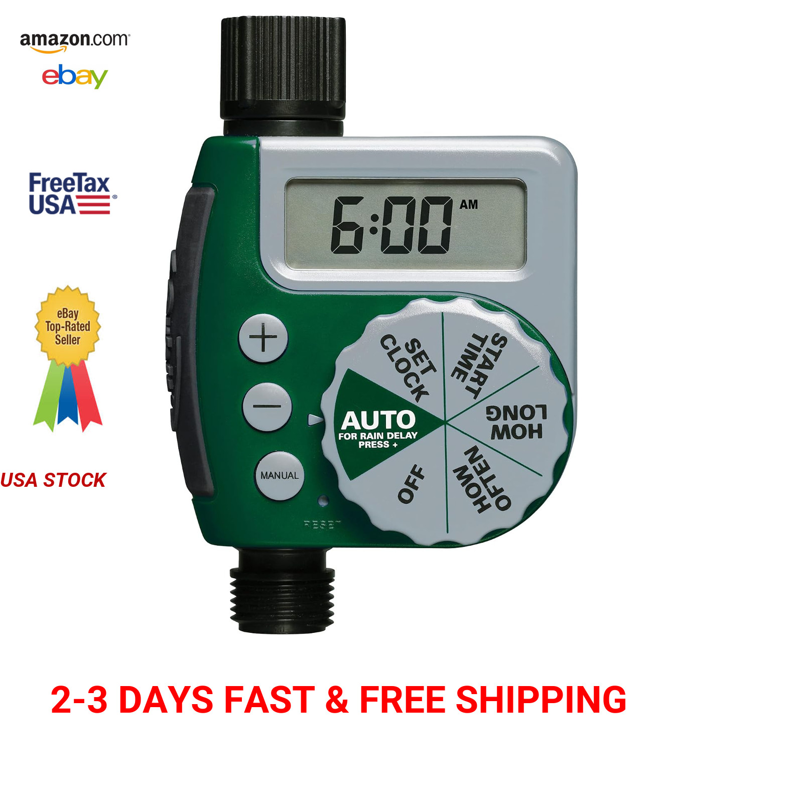 Programmable Digital Hose Watering Timer Battery Powered with LCD Rain Delay