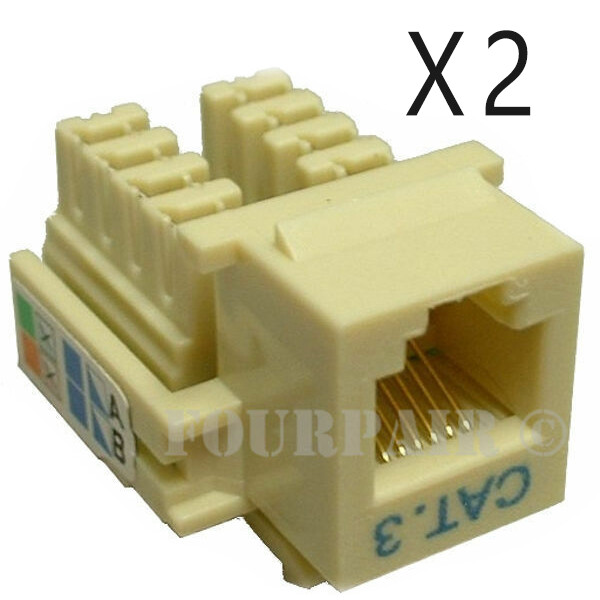 2 Pack Lot - CAT3 Keystone Snap-In Insert Punch Down Jack RJ11 RJ12 DSL - Ivory