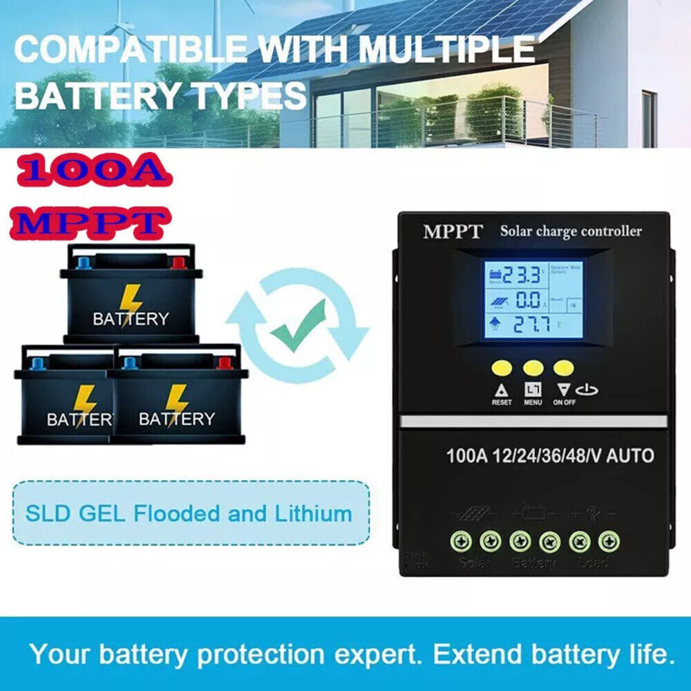 2pcs 100A MPPT Solar Charge Controller Tools 12V/24V/36V/48V LCD Dual USB