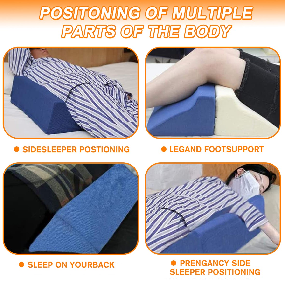 30° Incline Wedge Pillow Foam Bed For Side Sleeper Medical Elevated Bolster Blue