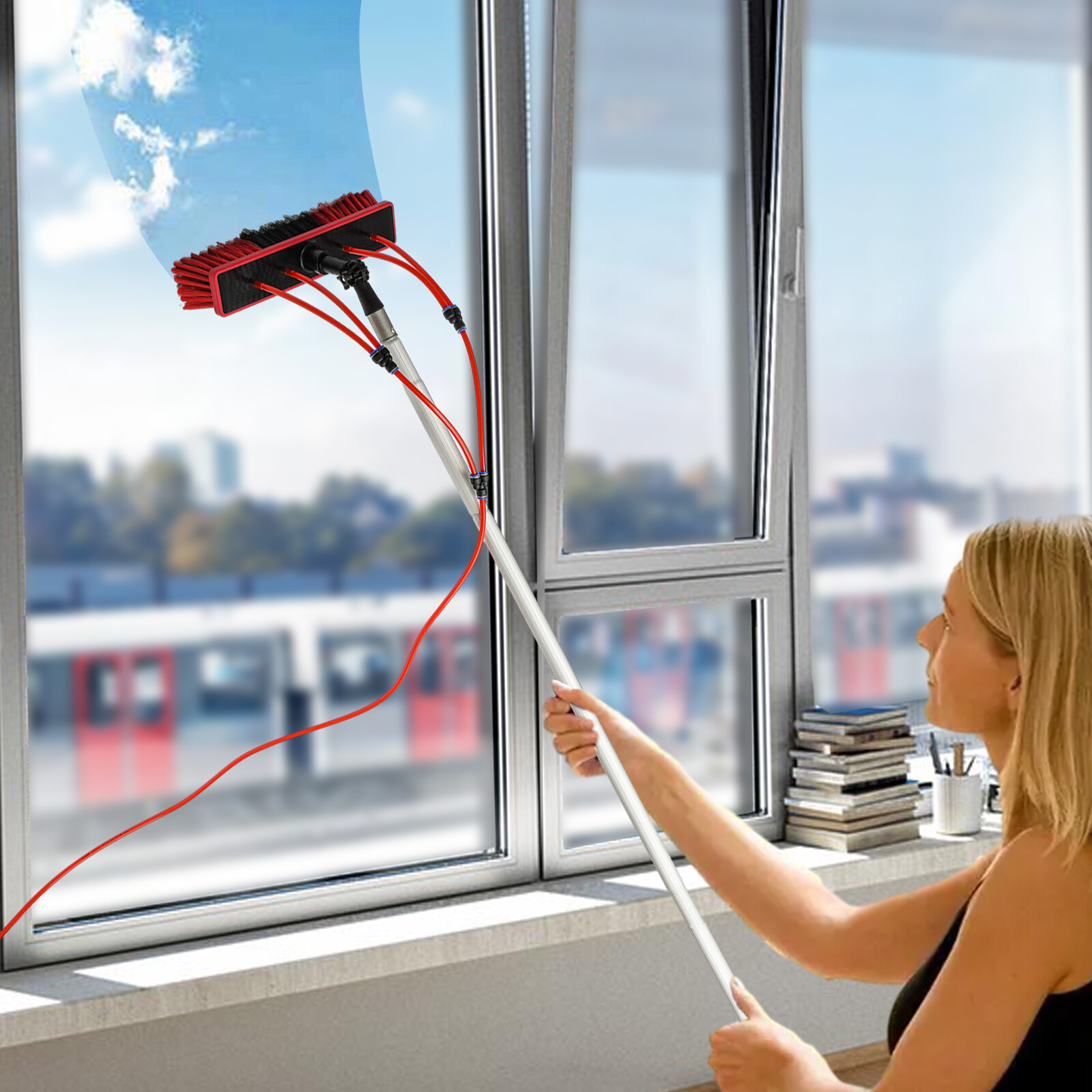 26FT Water Fed Pole Cleaning Brush Tool Kit For Window+Solar Panel Clean Washing