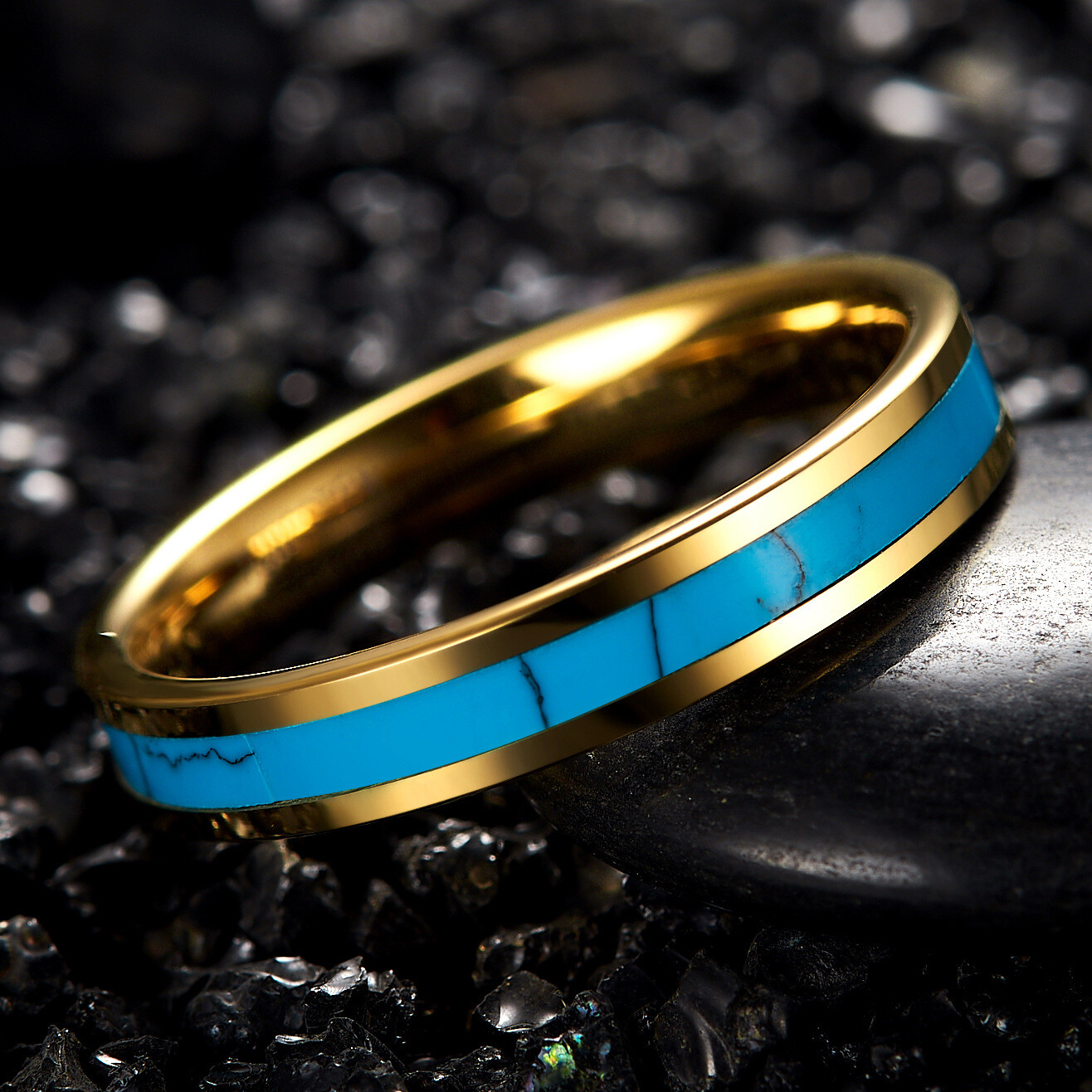 4mm Blue Turquoise Tungsten Ring for Women Men Fashion Wedding Band Comfort Fit