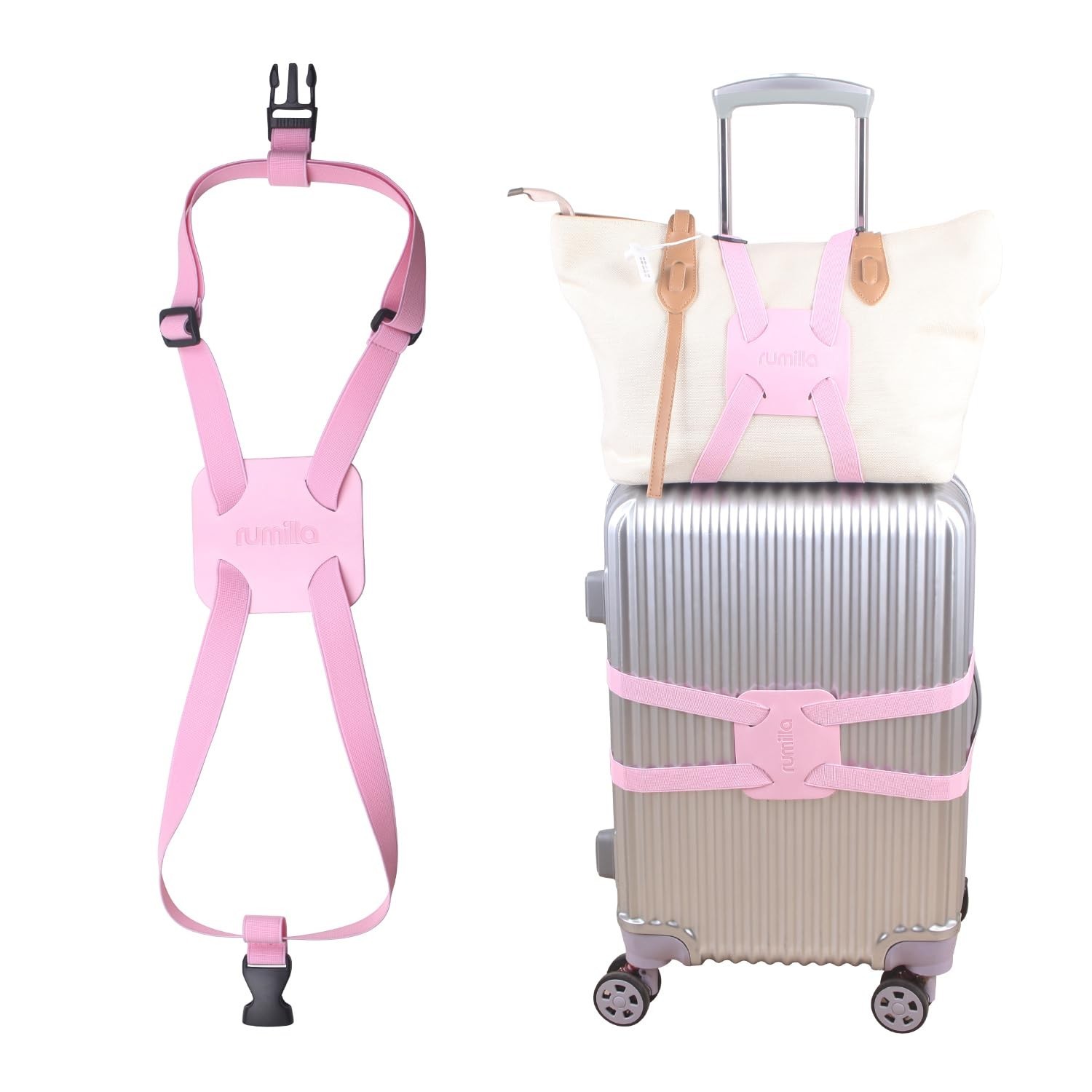 Luggage Bungee Strap for Suitcases - Add a Bag, Travel Bag Bungee Belt - Pink...