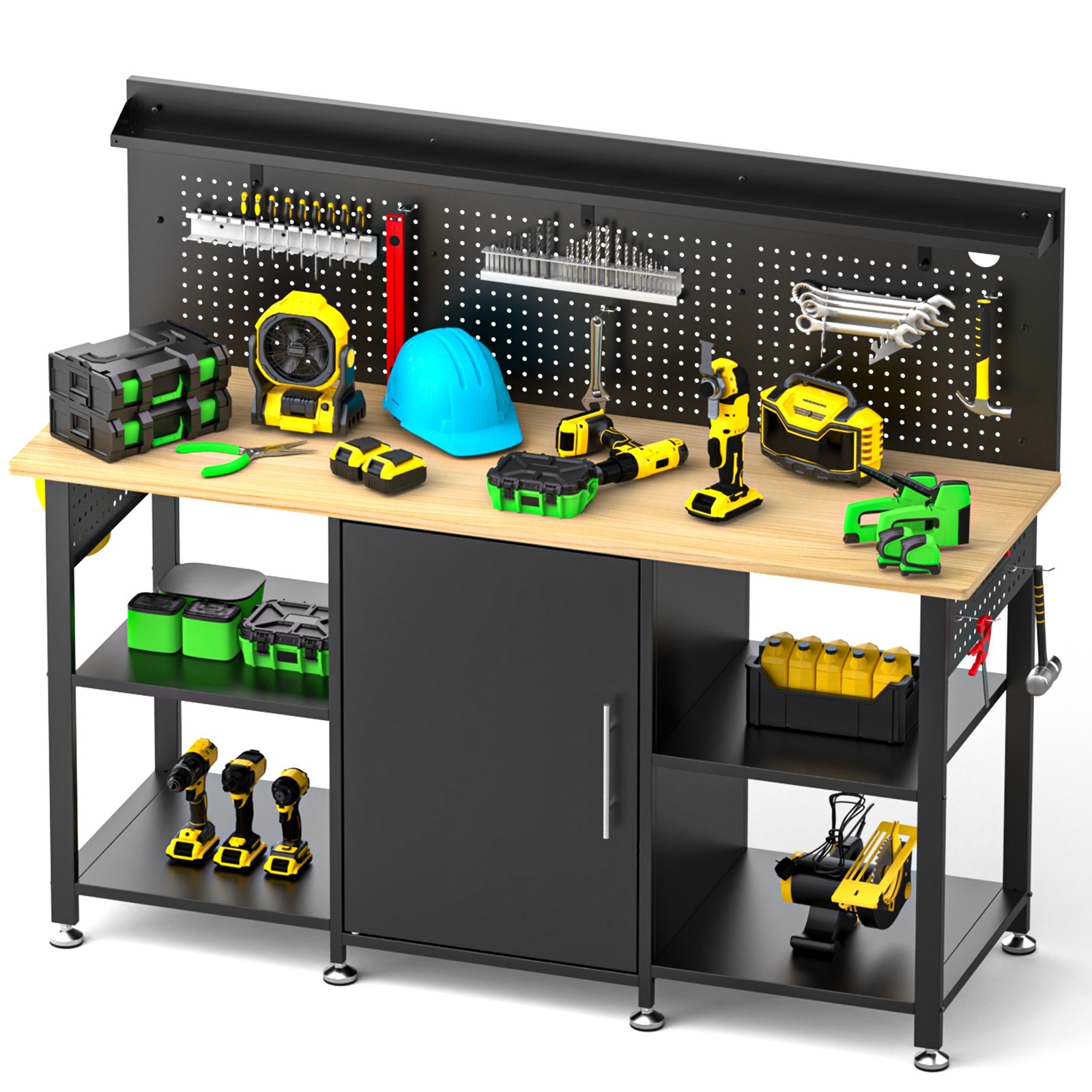60" Heavy Duty Workbench 2000lb Capacity Wood Top Cabinet Pegboard Outlet