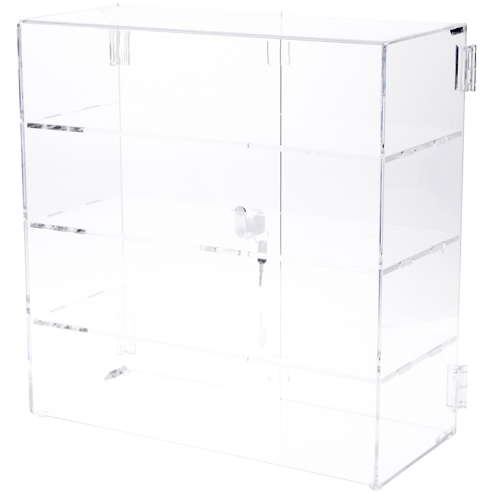 Plymor Clear Acrylic Rectangle Locking Case, 3 Shelves, 16.5" H x 16.25" W x 7"D