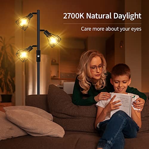 Floor Lamp, Industrial Floor Lamps for Living Room,Tree Standing 3 Heads-Black