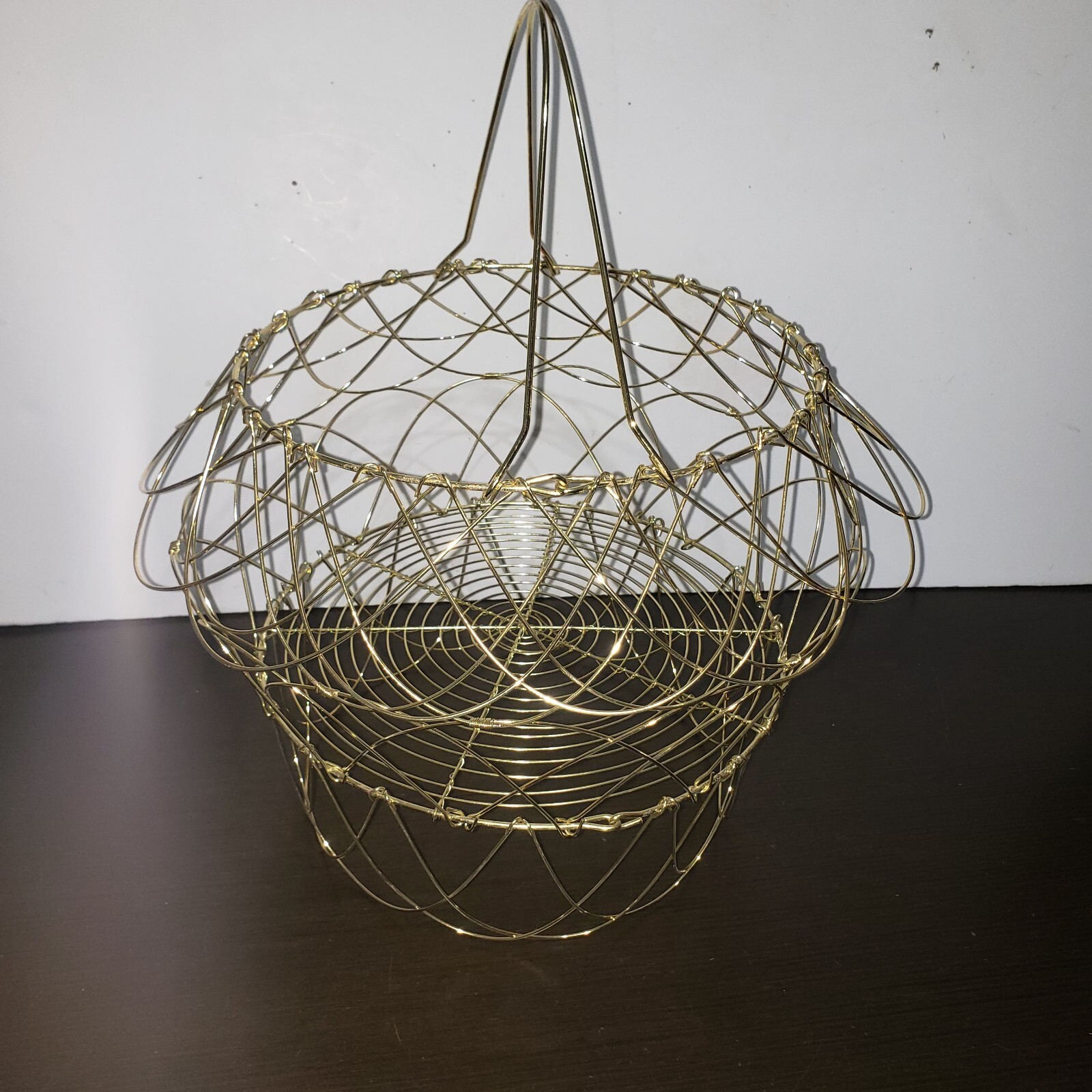 Gold Metal Wire Collapsible Folding Gathering Basket