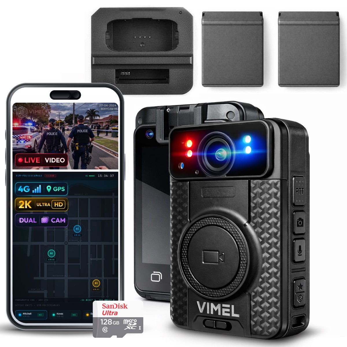 Police Body Camera GPS Tracking 4G Dual Lens 2K Pre Record Security Patrol Guard