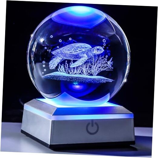 Gifts for Women Men Laser Engraved Crystal Decor Ball with Colorful Sea Turtle