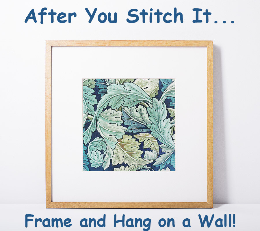 William Morris Blue Green Acanthus Vine Design Counted Cross Stitch Pattern