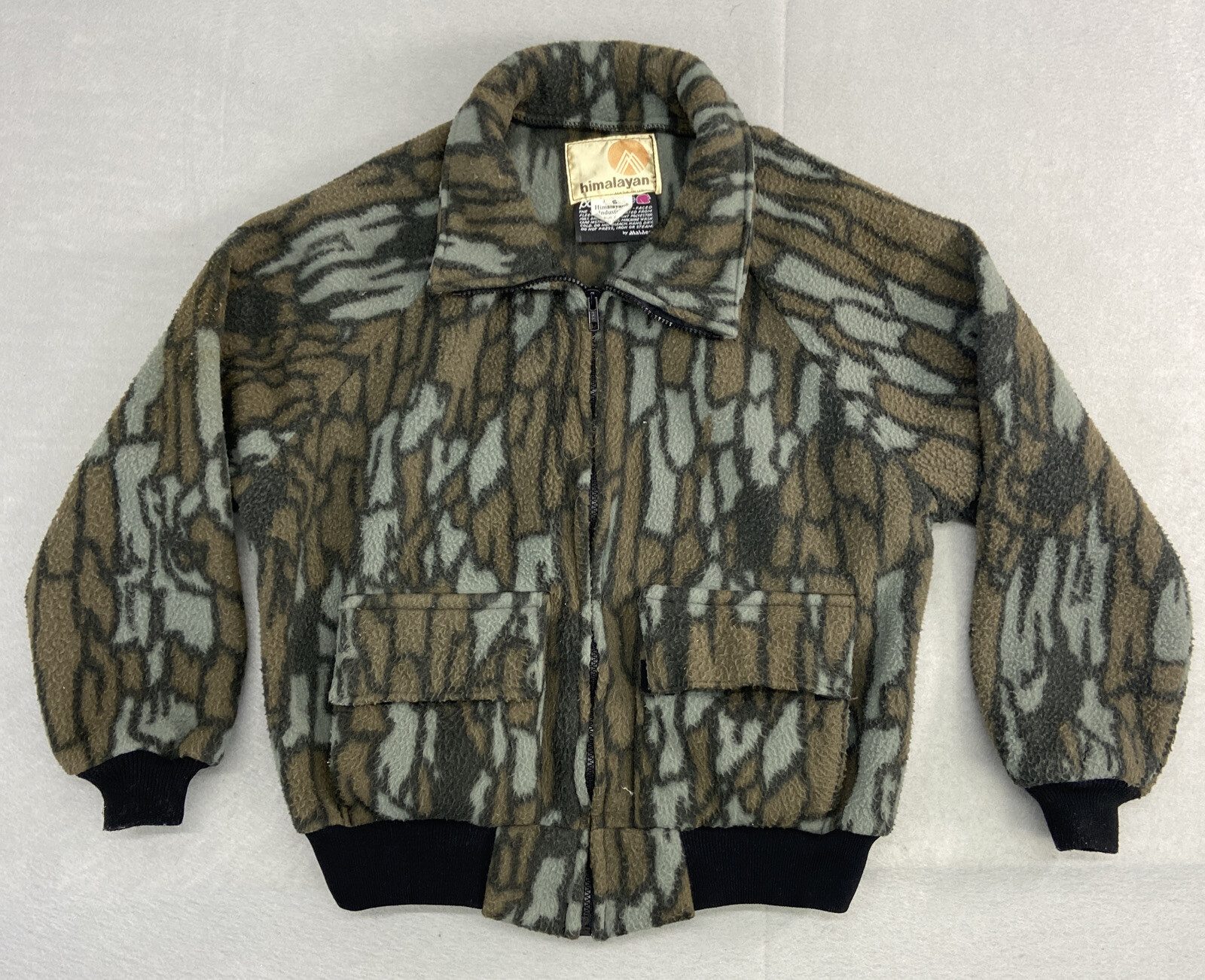 Vtg Himalayan Mens Camo Hunting Fleece Jacket Sz S Full Zip PolarFLeece Coat