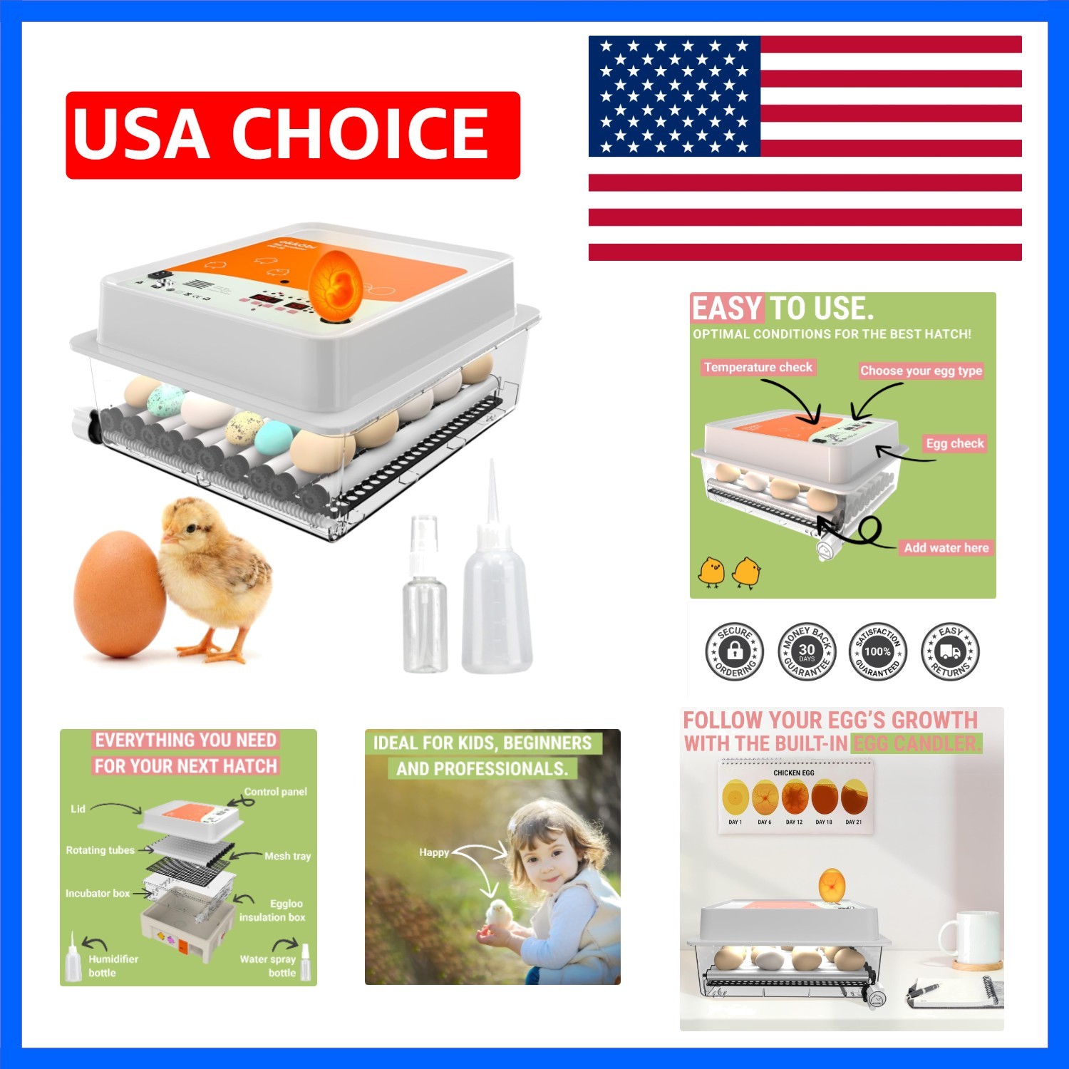OBI-36 Egg Incubator for Hatching - 36 Eggs - Stable Temperature & Humidity C...