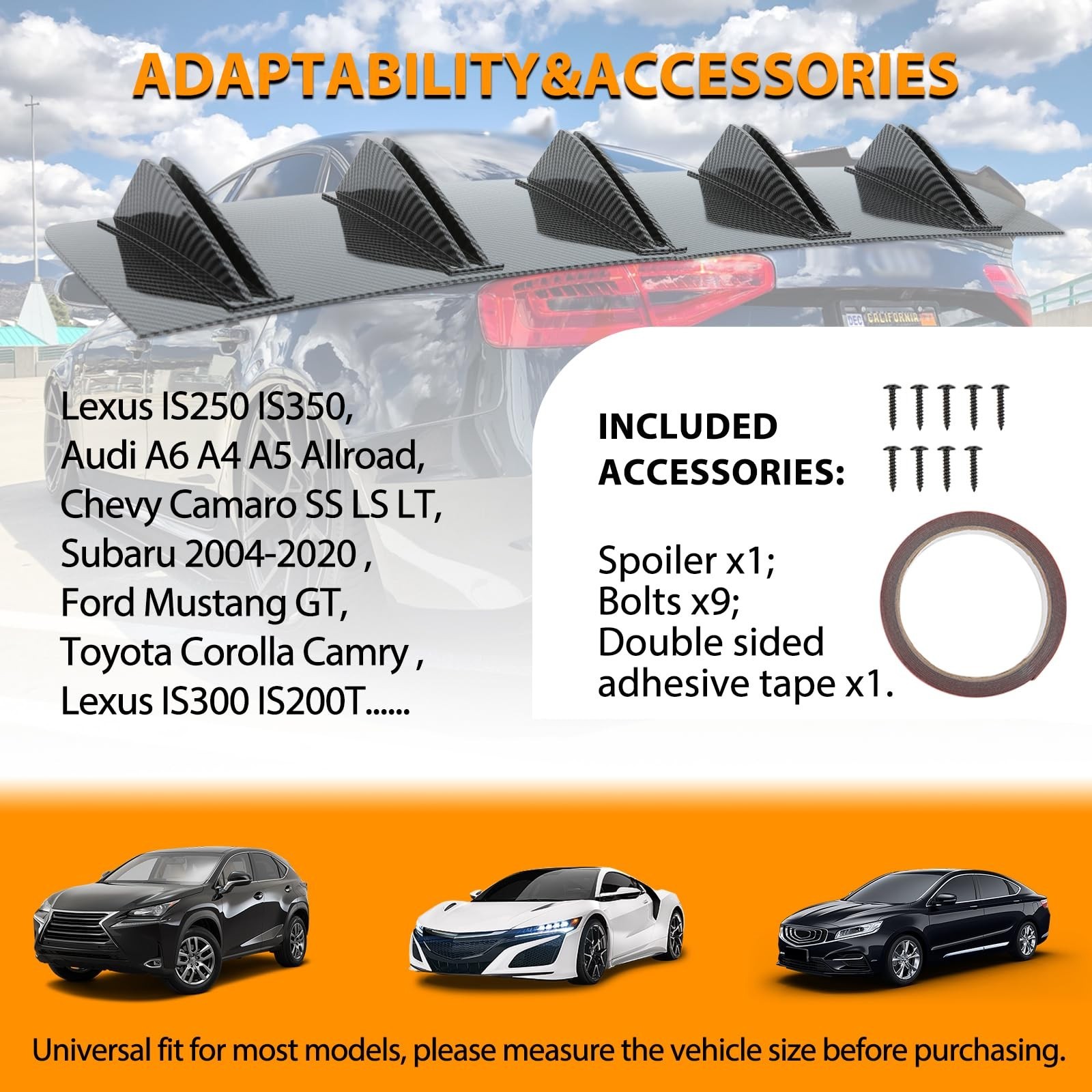 Universal Rear Diffuser Shark Fin 31inch ABS Car Rear Bumper Diffusers 5 Fins...