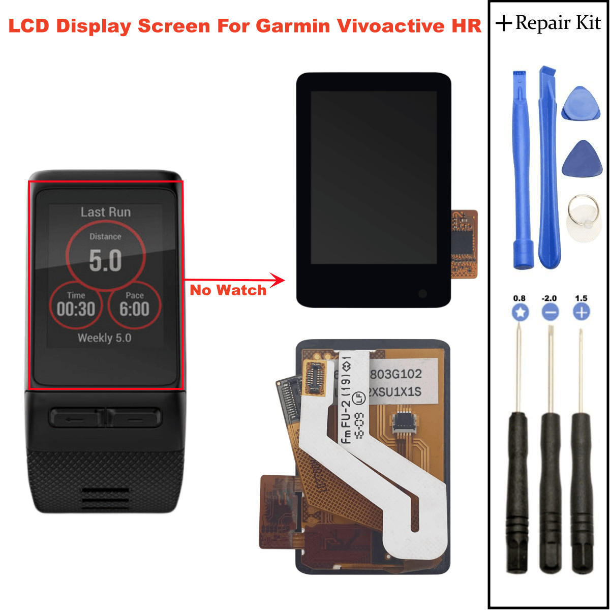 For Garmin Vivoactive HR LCD Screen Display Digitizer Assey Glass Replacement