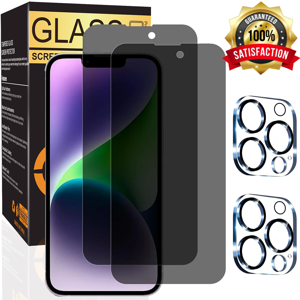 For iPhone 16 15 14 13 12 Pro Max Privacy Tempered Glass Screen Camera Protector