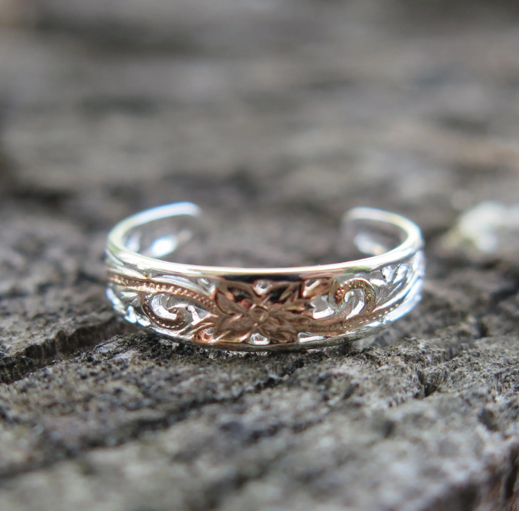 Hawaiian Design Gold Plated Sterling 925K Plumeria Scrolling Toe Ring TR1077