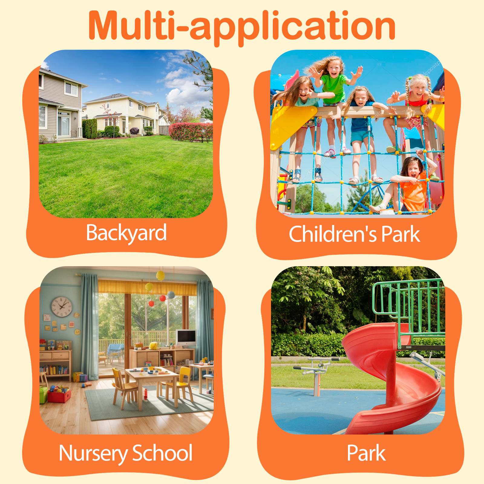6 in 1 Swing Set Outdoor Kids Play Ground with Safety Frame for Backyard Park