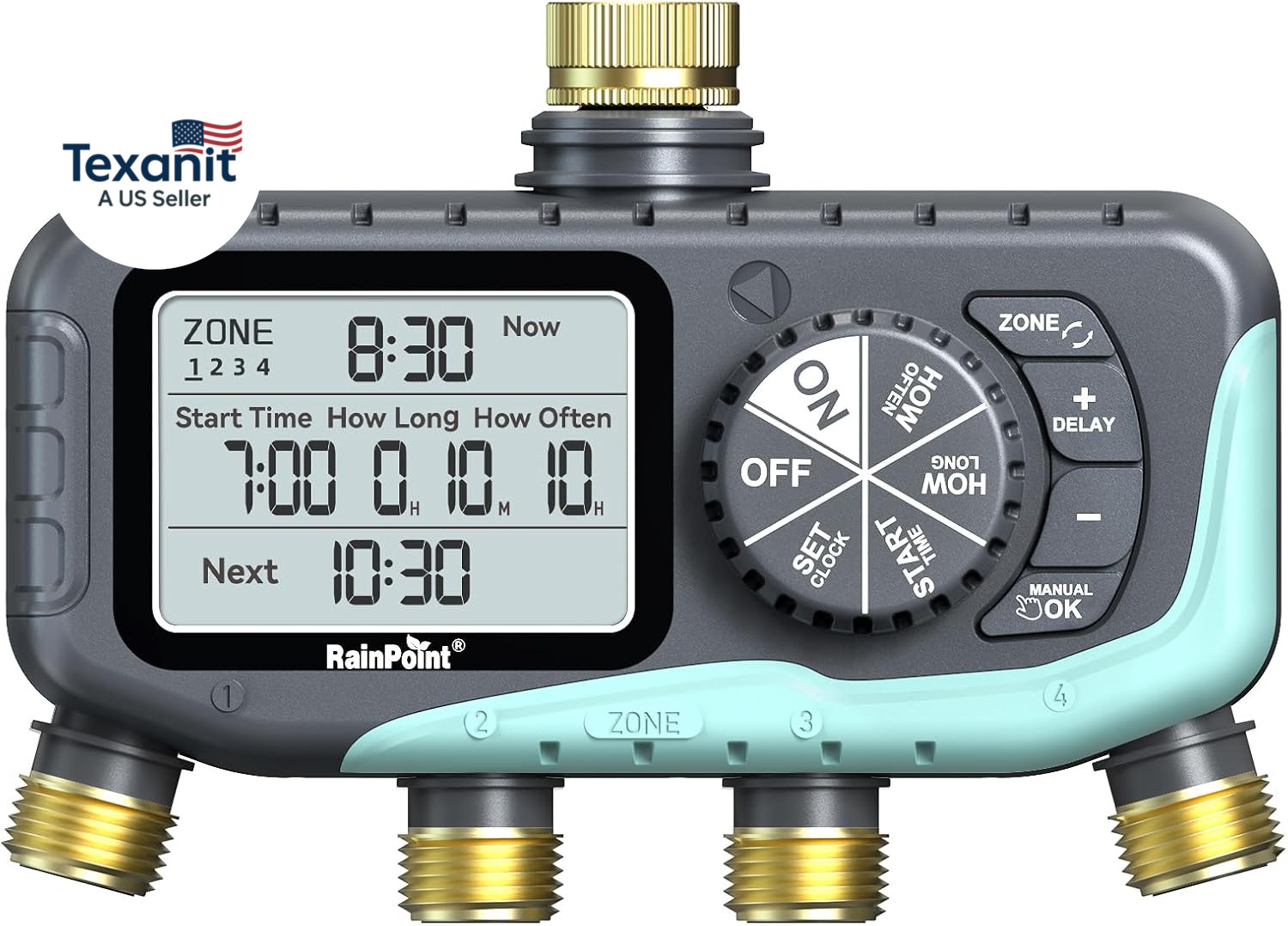Sprinkler Timer 4 Zone, Water Timer for Programmable, for Soaker Hose with Rain