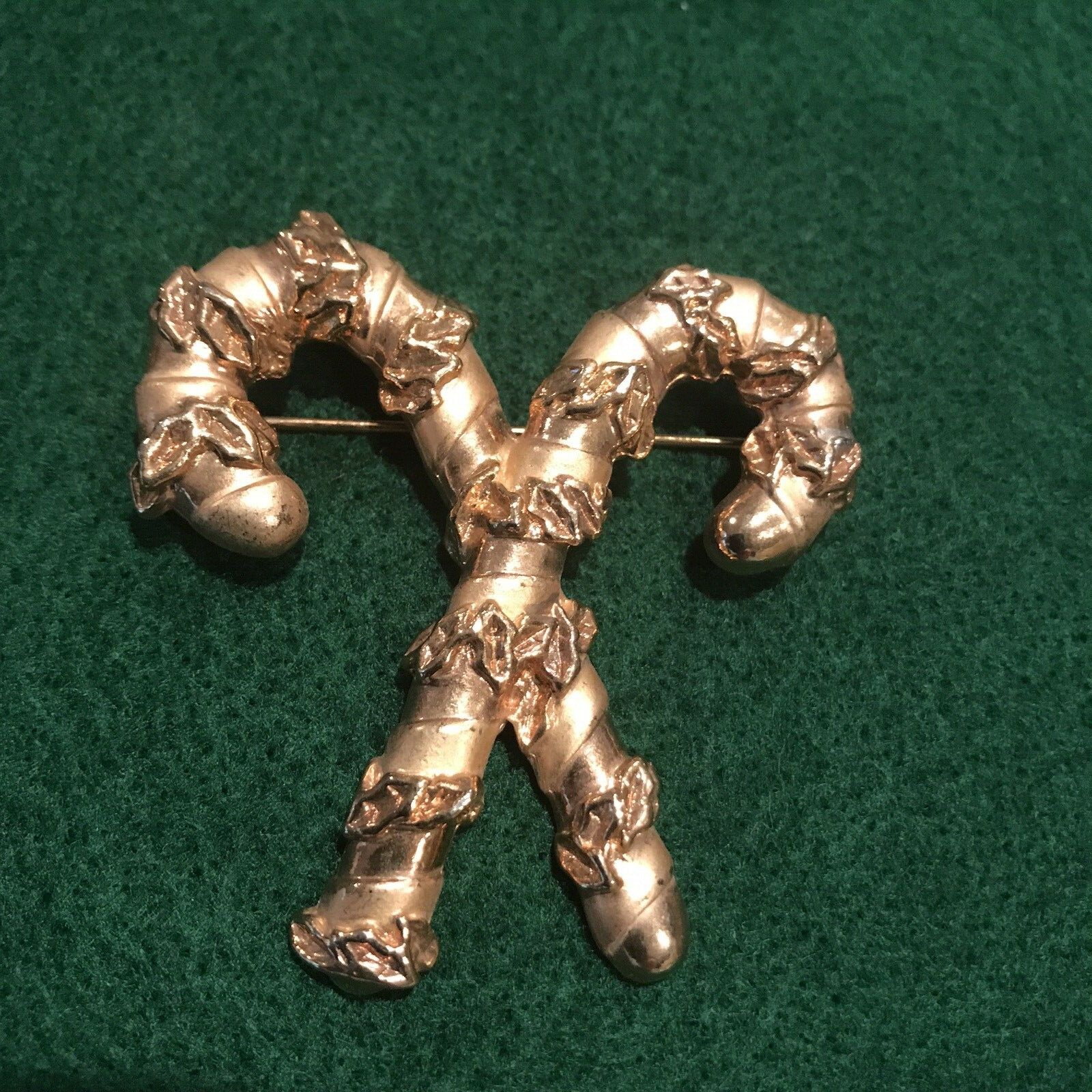 Vintage Goldtone 2" X 2" Candy Cane Christmas pin