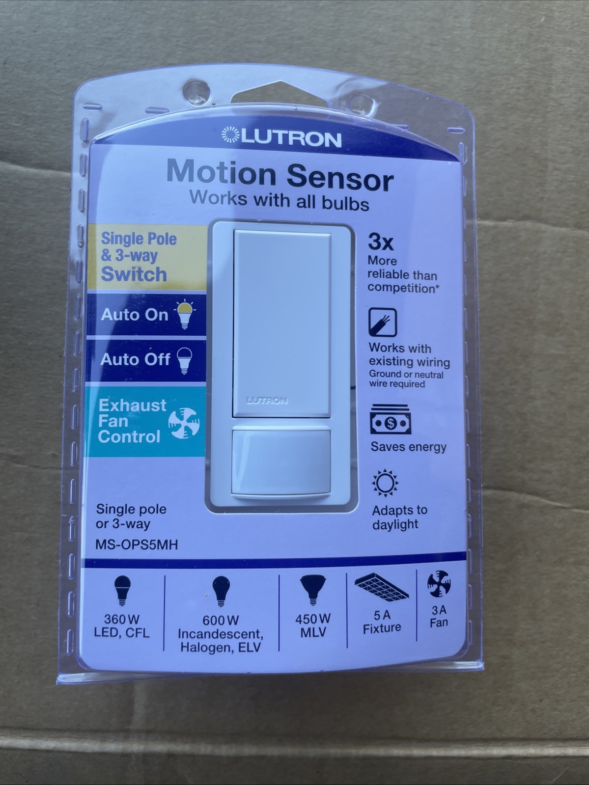 Lutron Maestro MS-OPS5M-WH White Sensor With Switch