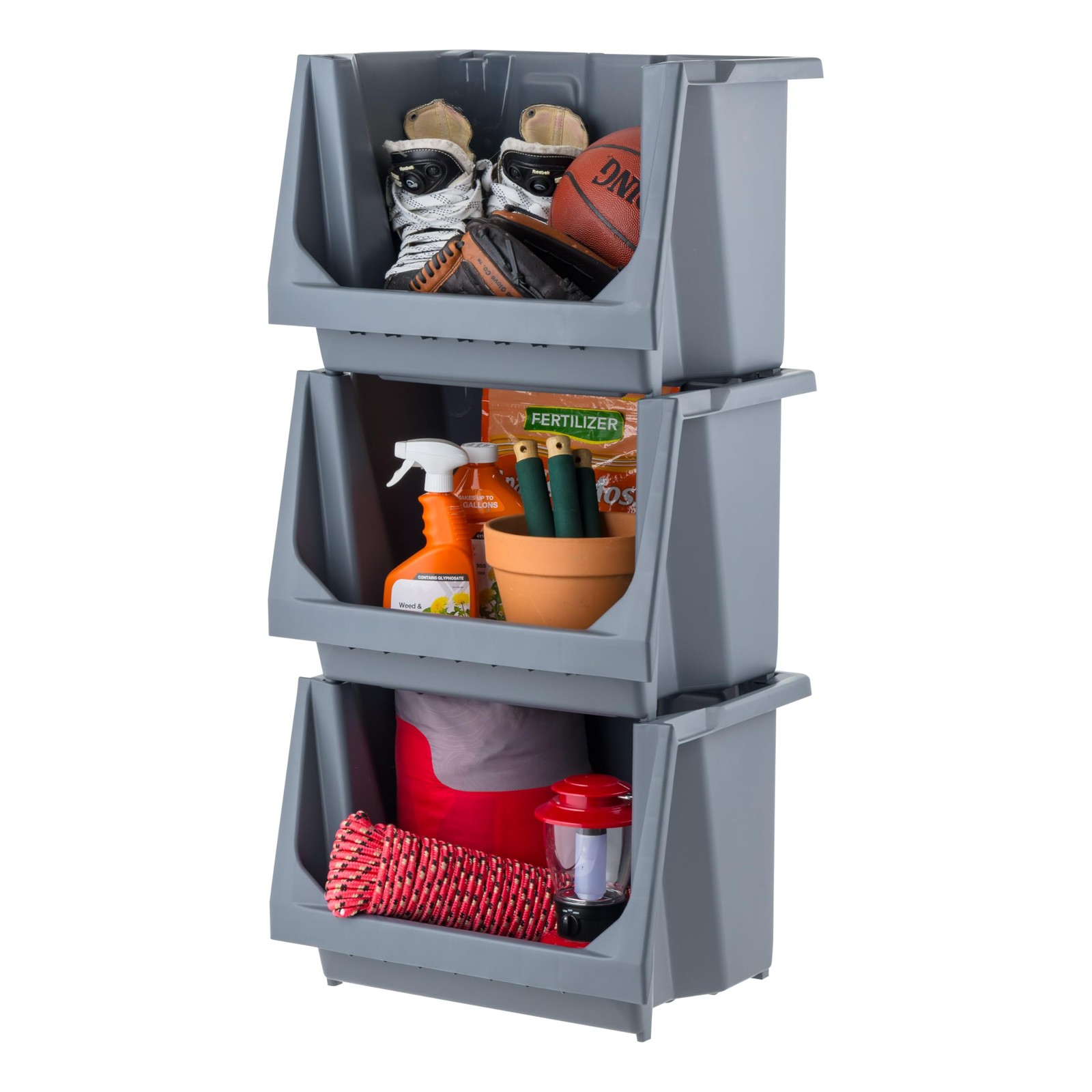 IRIS USA Open Front Storage Bins, Large - 3 Pack, Heavy - 3 Gray