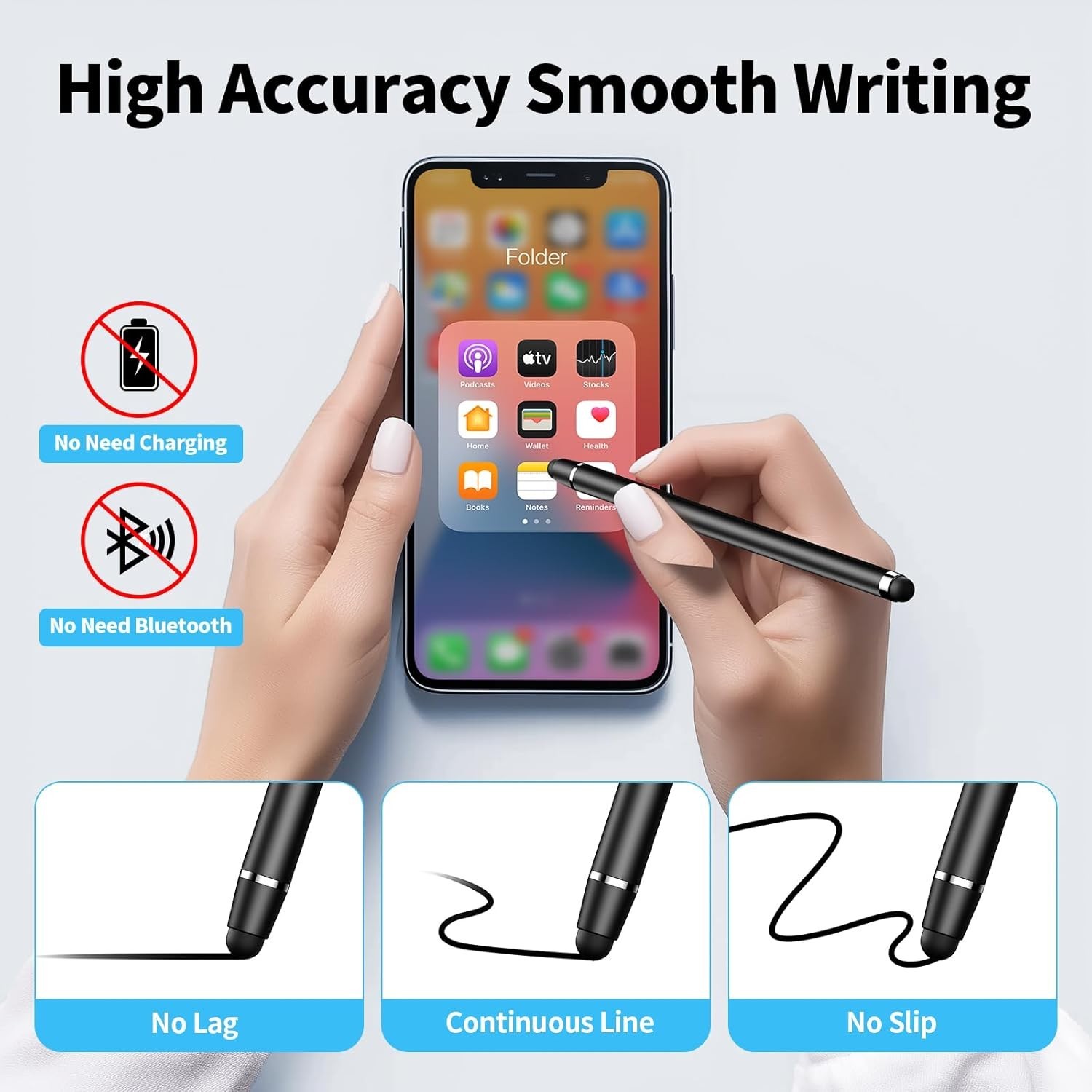 Lightweight Dual-Ended Stylus Pen for iPad/iPhone/Android - No Battery Needed