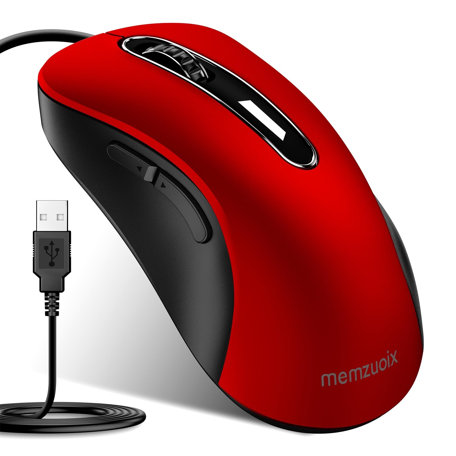 memzuoix Wired Mouse, USB Computer Mouse 1400 DPI Mobile Optical Red