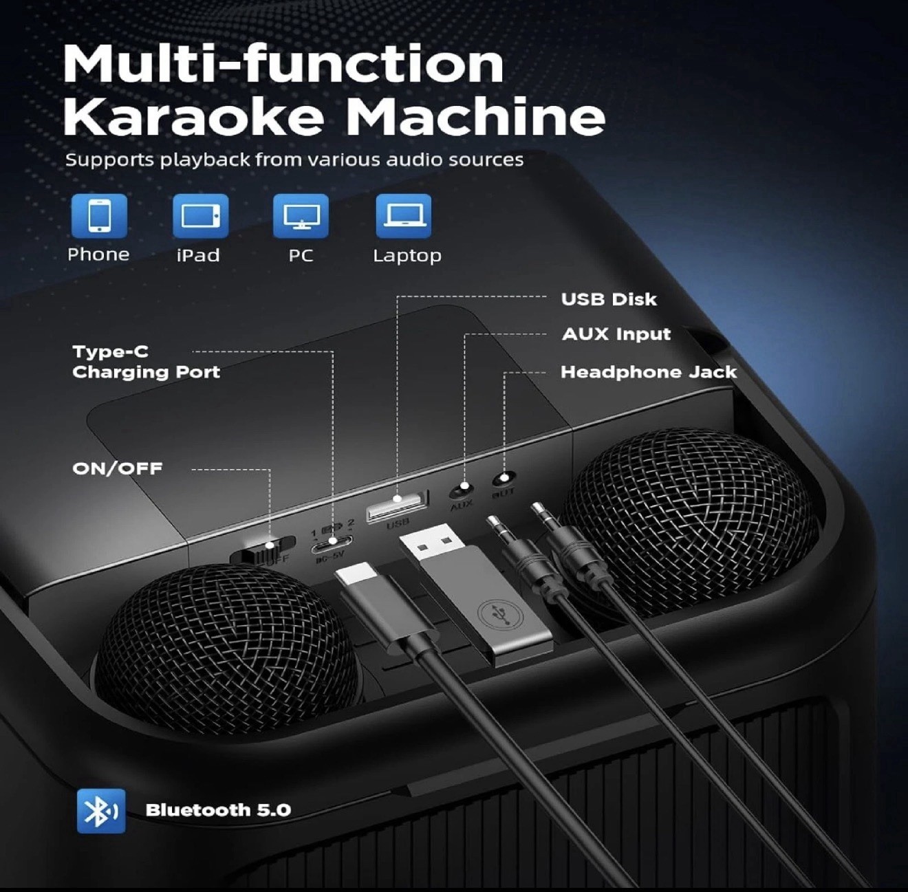 Bluetooth Portable Karaoke Machine with Wireless Microphone (SD-513)